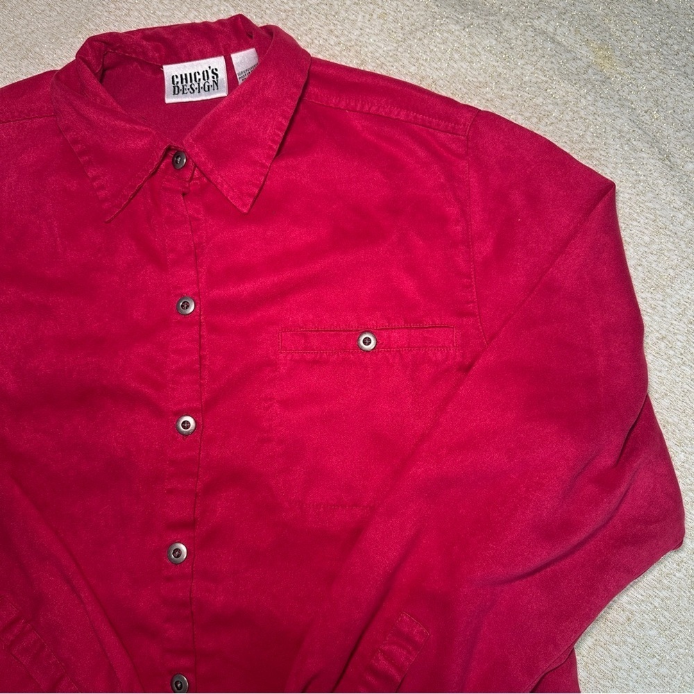 Chico's Vibrant Red Casual Button Down Shirt - Picture 2 of 5